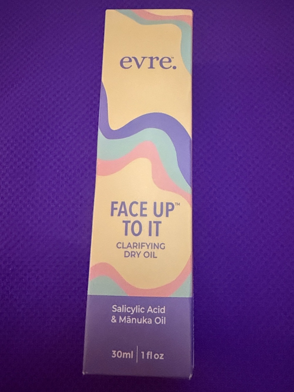Evre Face Up To It Clarifying Dry Oil – Yellow & Purple Packaging
